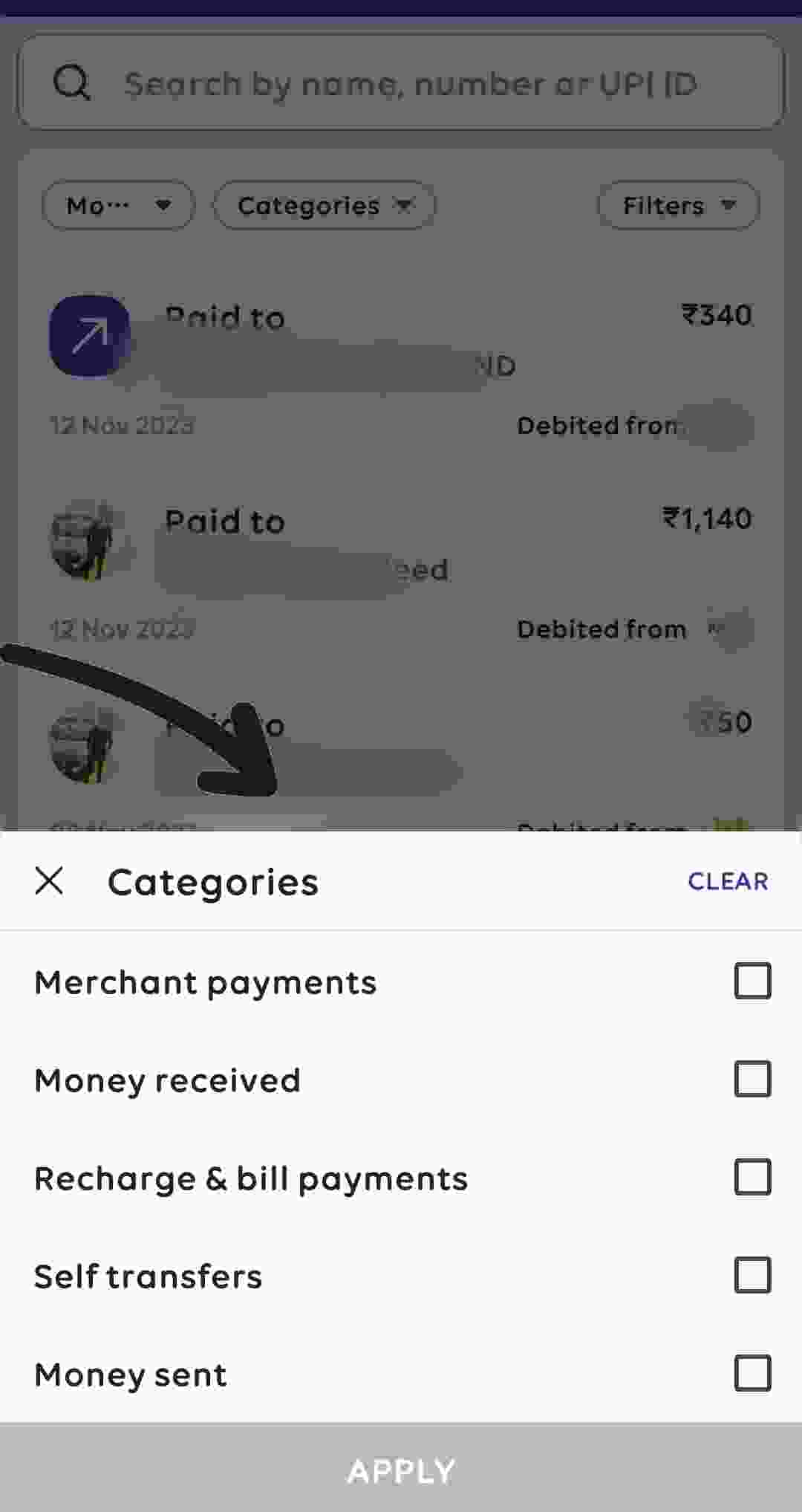PhonePe History Filter Category Wise PhonePe History Filter Category Wise