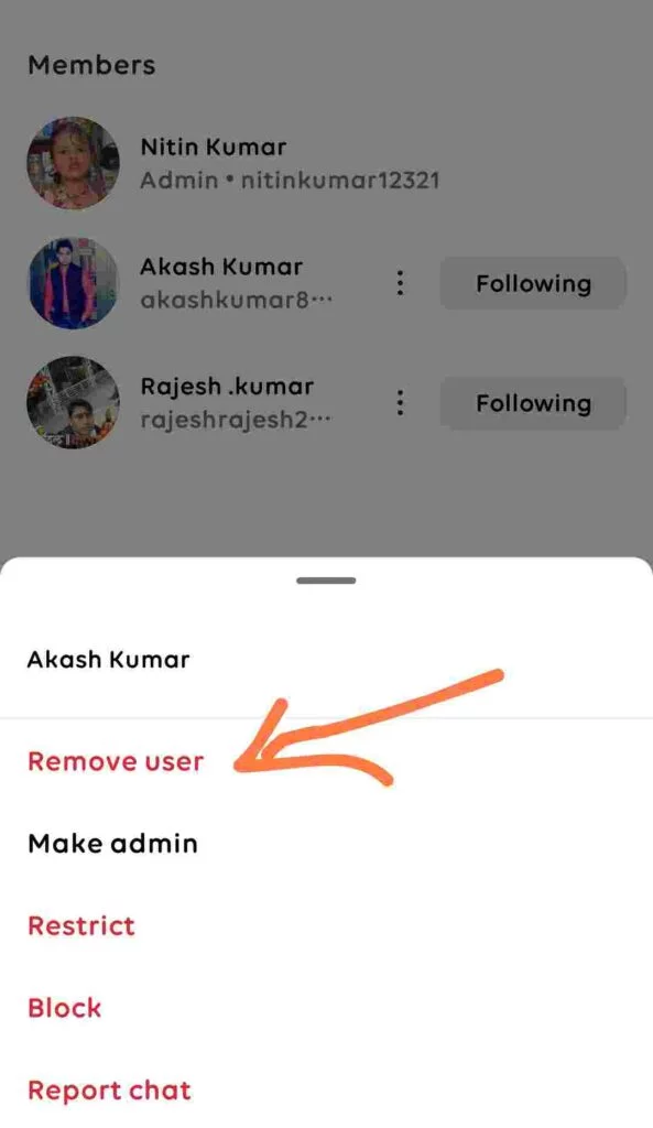 Remove user का ऑप्शन सलेक्ट करें Remove user का ऑप्शन सलेक्ट करें