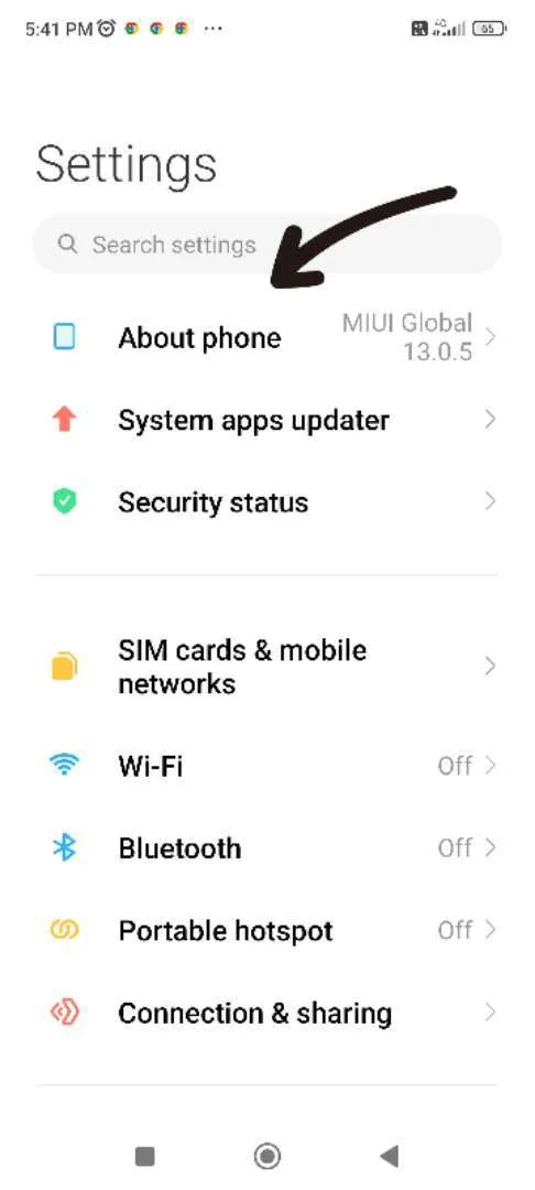 about phone के ऑप्शन पर क्लिक करें about phone के ऑप्शन पर क्लिक करें