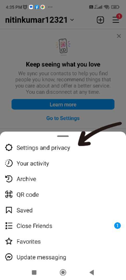 click on setting privacy option