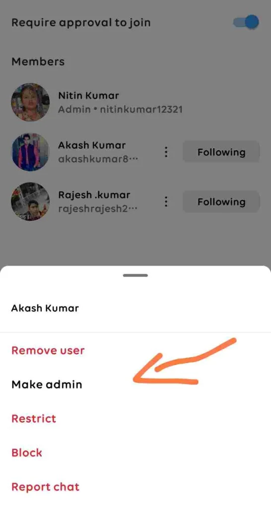 make admin ऑप्शन सलेक्ट करे make admin ऑप्शन सलेक्ट करे