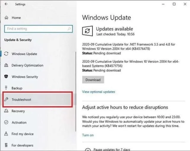 troubleshoot option troubleshoot option