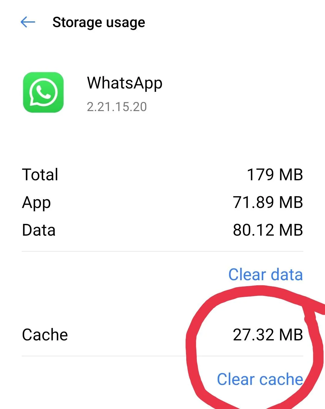 whatsapp clear cache