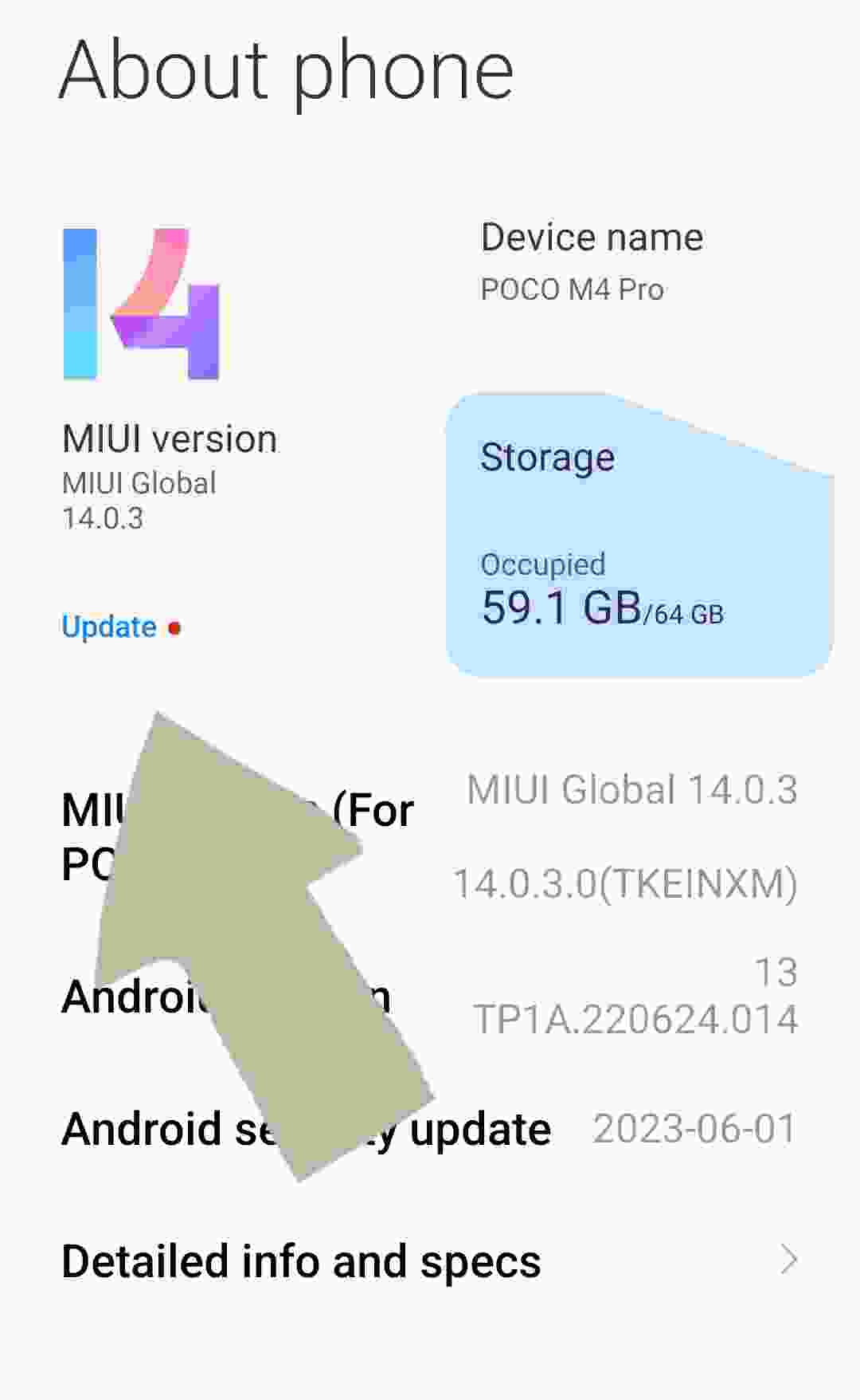 about phone में update के बटन पर क्लिक करें